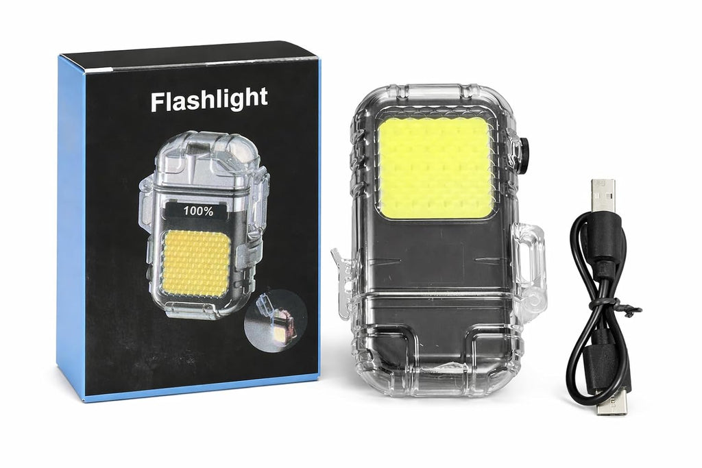 Rechargeable Flashlight with Electric Lighter, Waterproof COB LED Mini Work Light, Type-C Charging Portable EDC Torch, Windproof Plasma Lighter for Camping & Emergency