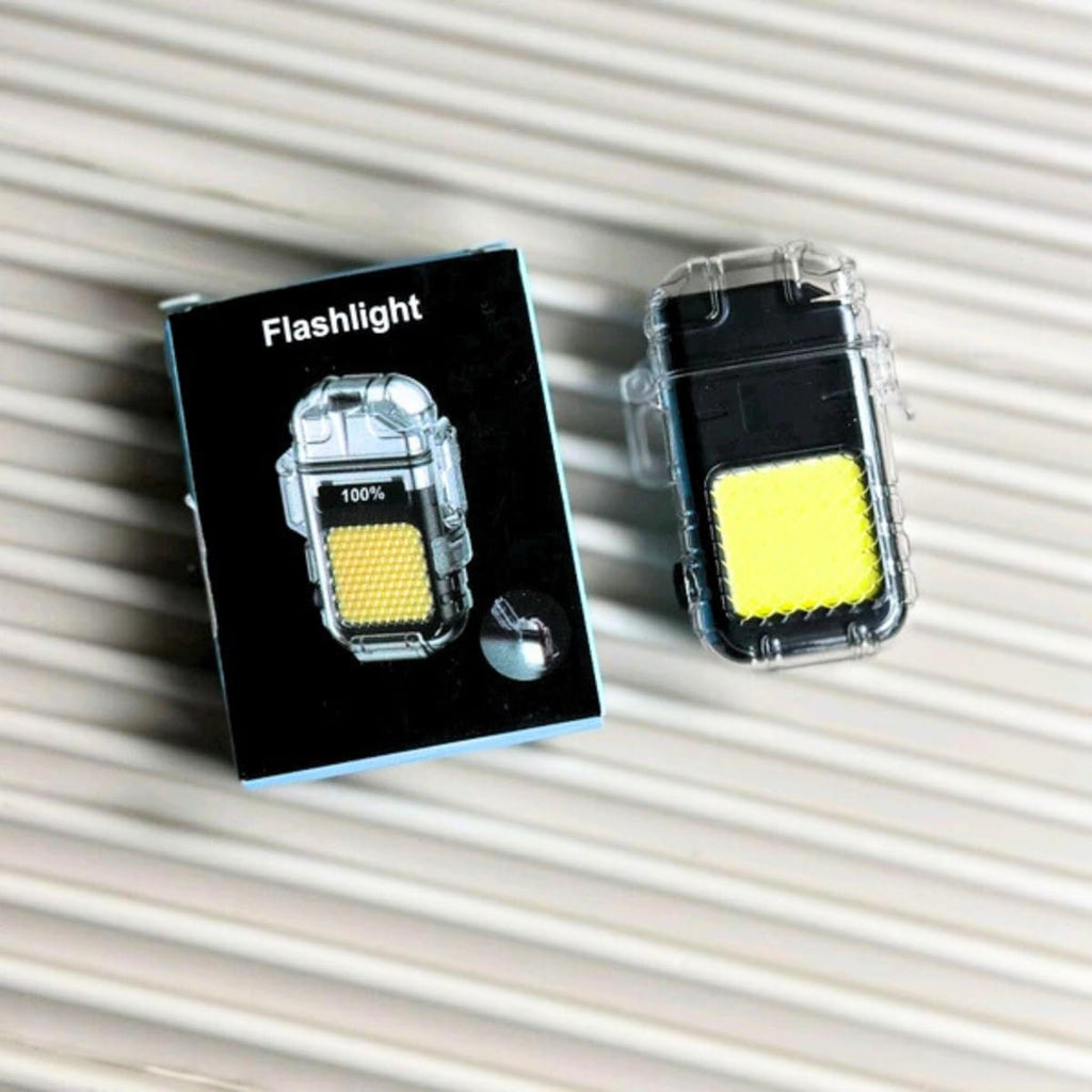 Rechargeable Flashlight with Electric Lighter, Waterproof COB LED Mini Work Light, Type-C Charging Portable EDC Torch, Windproof Plasma Lighter for Camping & Emergency