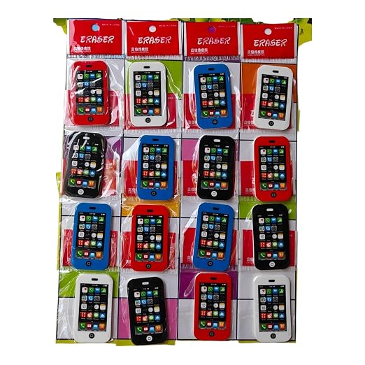 (Pack of 16) Mobile Shape Erasers for Kids  | Cute Smartphone Design Pencil Erasers | Stationery Return Gifts for School Students, Birthday Party Favors (Multicolor)