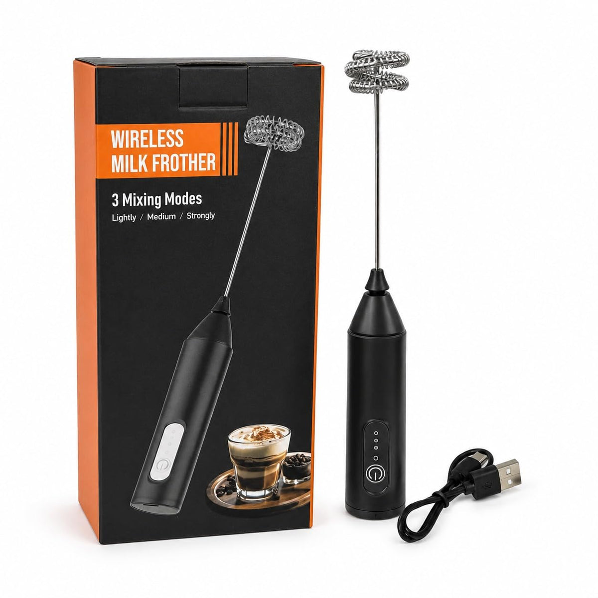 Rechargeable Milk Frother, 3-Speed Electric Coffee Beater & Hand Blender with Dual Spring Whisk | Type-C Fast Charging for Latte, Cappuccino & Matcha