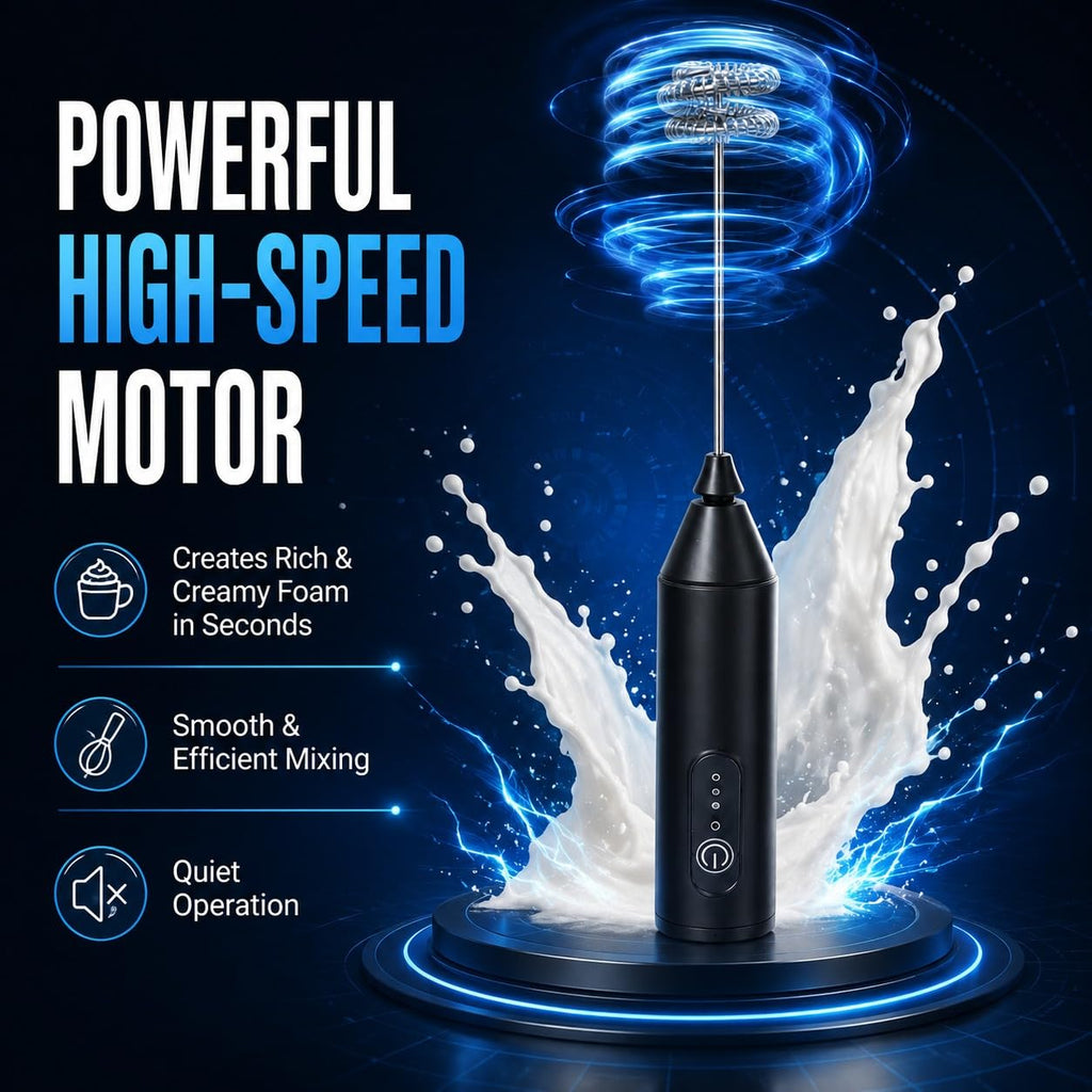 Rechargeable Milk Frother, 3-Speed Electric Coffee Beater & Hand Blender with Dual Spring Whisk | Type-C Fast Charging for Latte, Cappuccino & Matcha