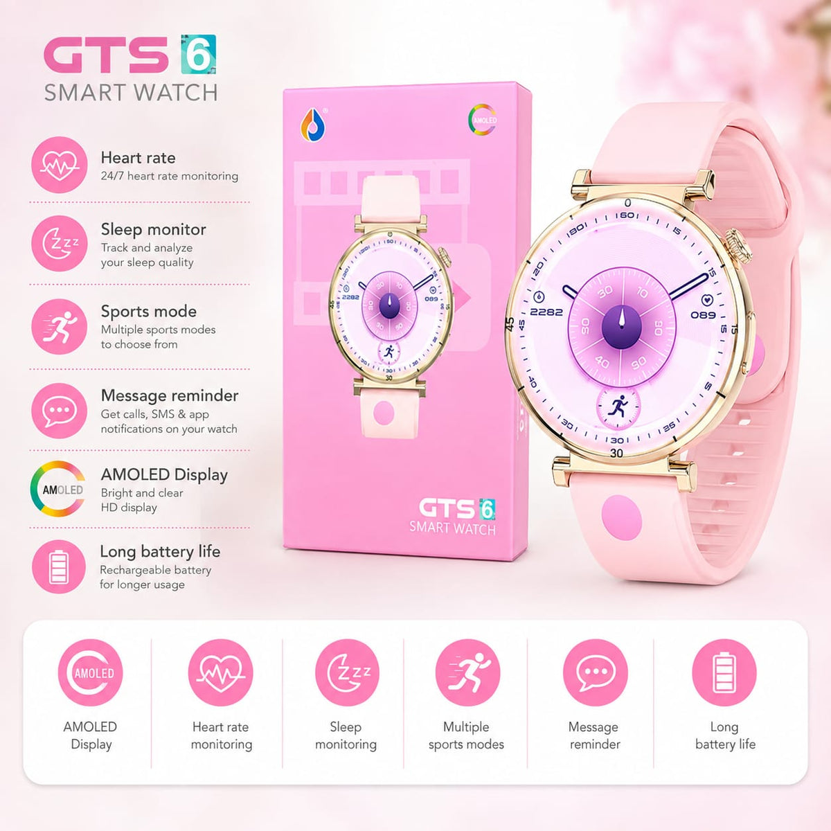 GTS 6 Stylish Smart Watch For both boys and girls  with Soft Silicone Strap – Elegant Round Dial (Random colour)