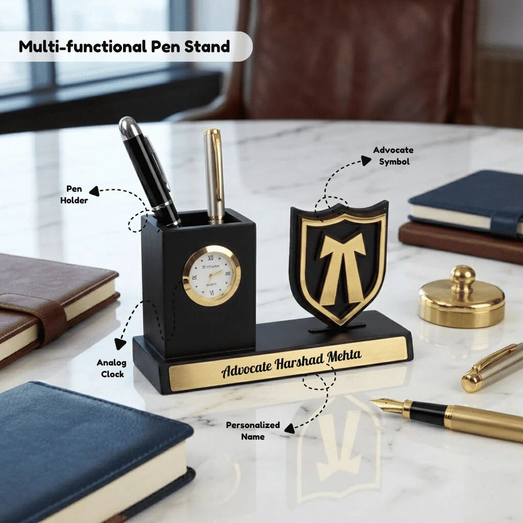 Personalized Advocate Desk Organizer Gift with Clock & Pen HOLDER PERFECT FOR GIFTS