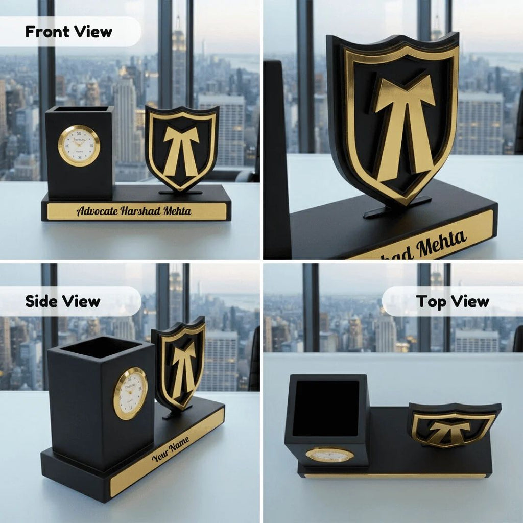 Personalized Advocate Desk Organizer Gift with Clock & Pen HOLDER PERFECT FOR GIFTS