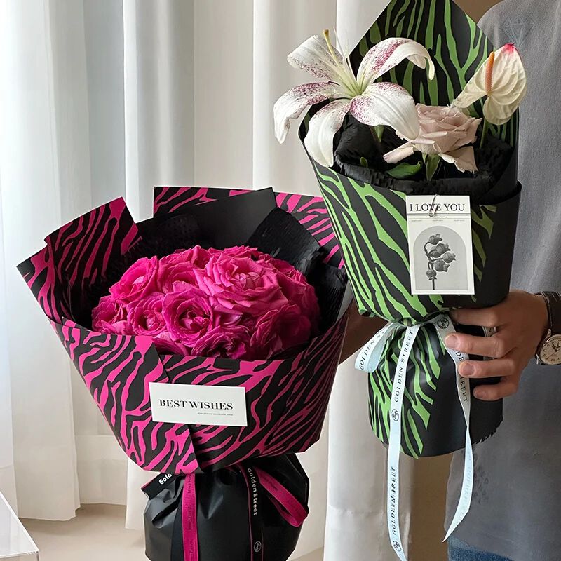 [ PACK OF 20 ] Zebra Print Flower Wrap Paper (57x57cm)