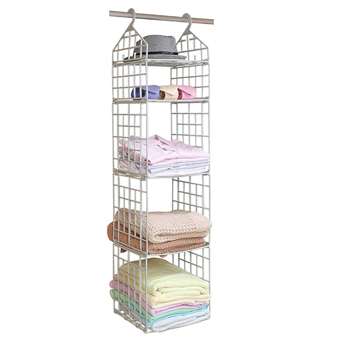 5 Layer Folding Plastic Clothes Storage Rack | Hanging Wardrobe Organizer for Closet | Space Saving Shelves for Clothes, Dormitory & Home Use (White)