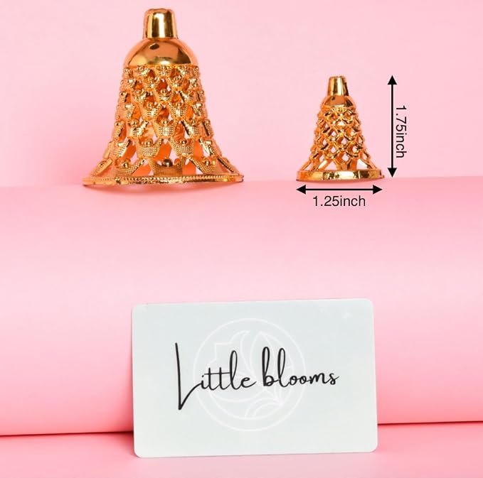 (Pack of 100)  Little Blooms  Golden Plastic Hanging Bells for Home Decoration - Small Bells for Decoration Hanging - DIY Craft Decoration Bell Set 1.75 Inch