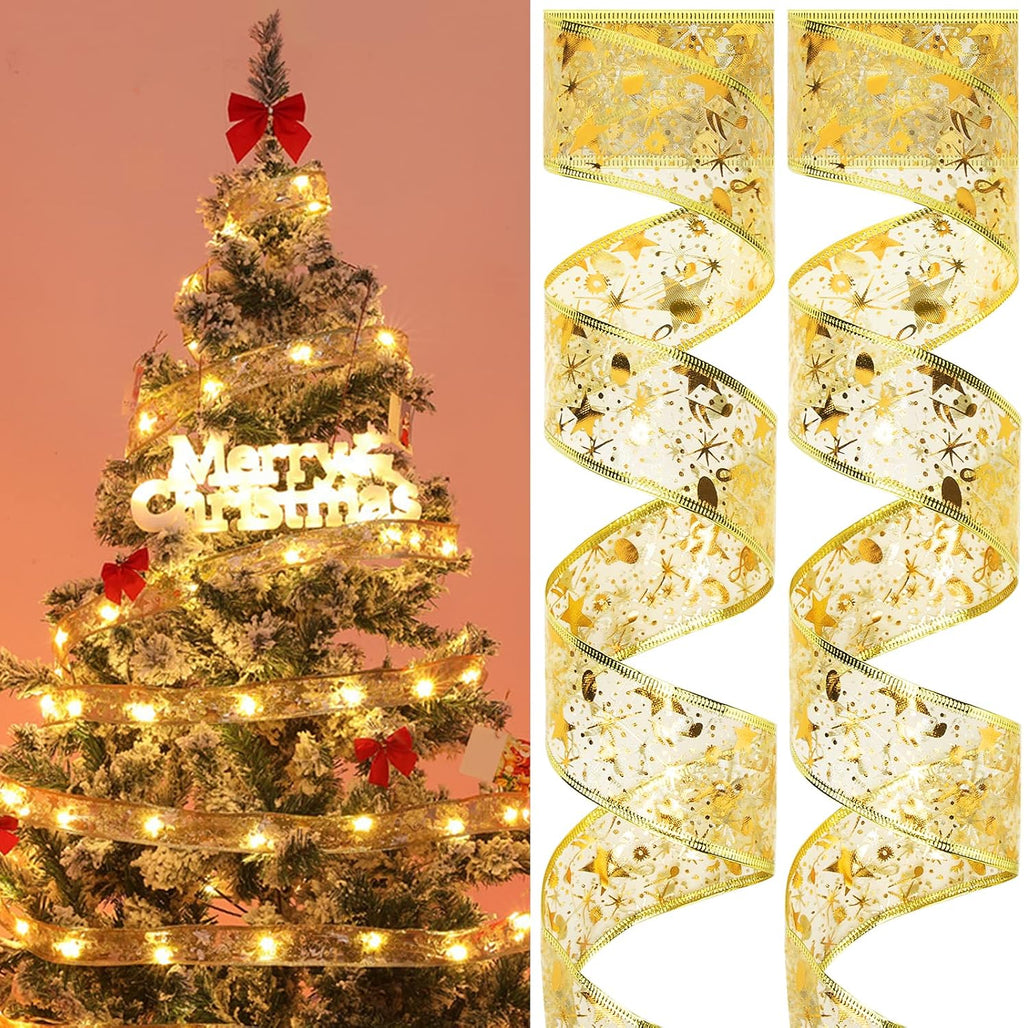 YGD-20 Gold Fairy LED Ribbon Strip String Lights Festival Decor for Outdoor Tree Garden Indoor Party Supplies {2 M}