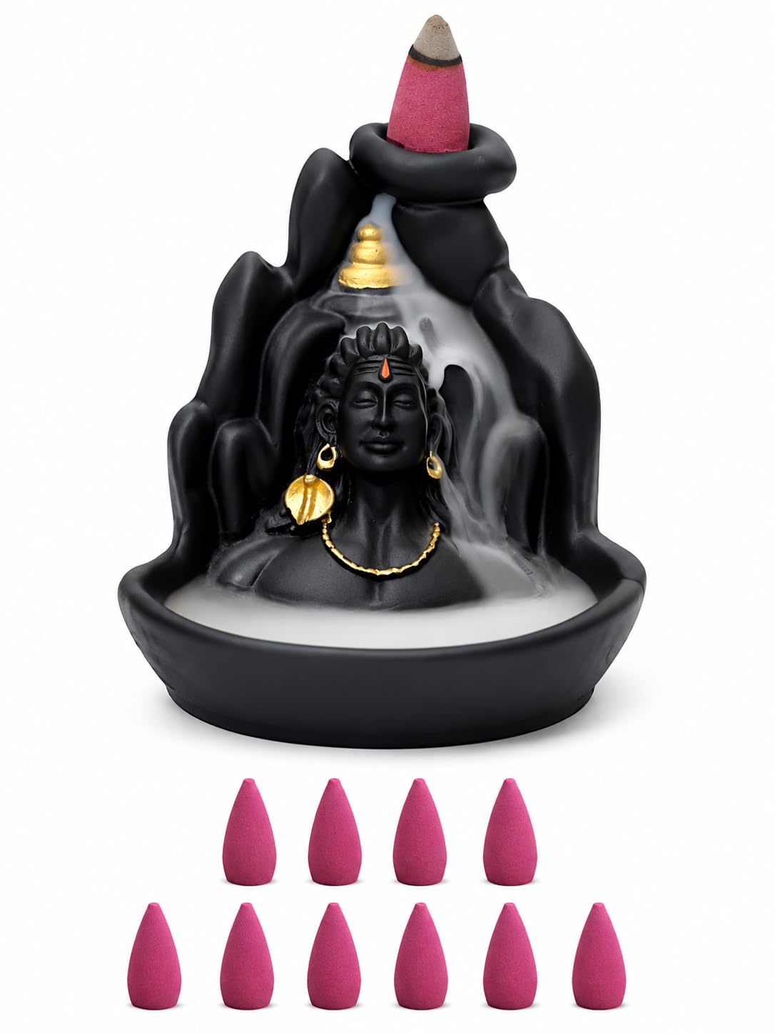 Lord Adiyogi Shiva Statue with Incense Folder, Mahadev Murti for Mandir, Home/Office Decor with Free 10 Incense Cones - 21102