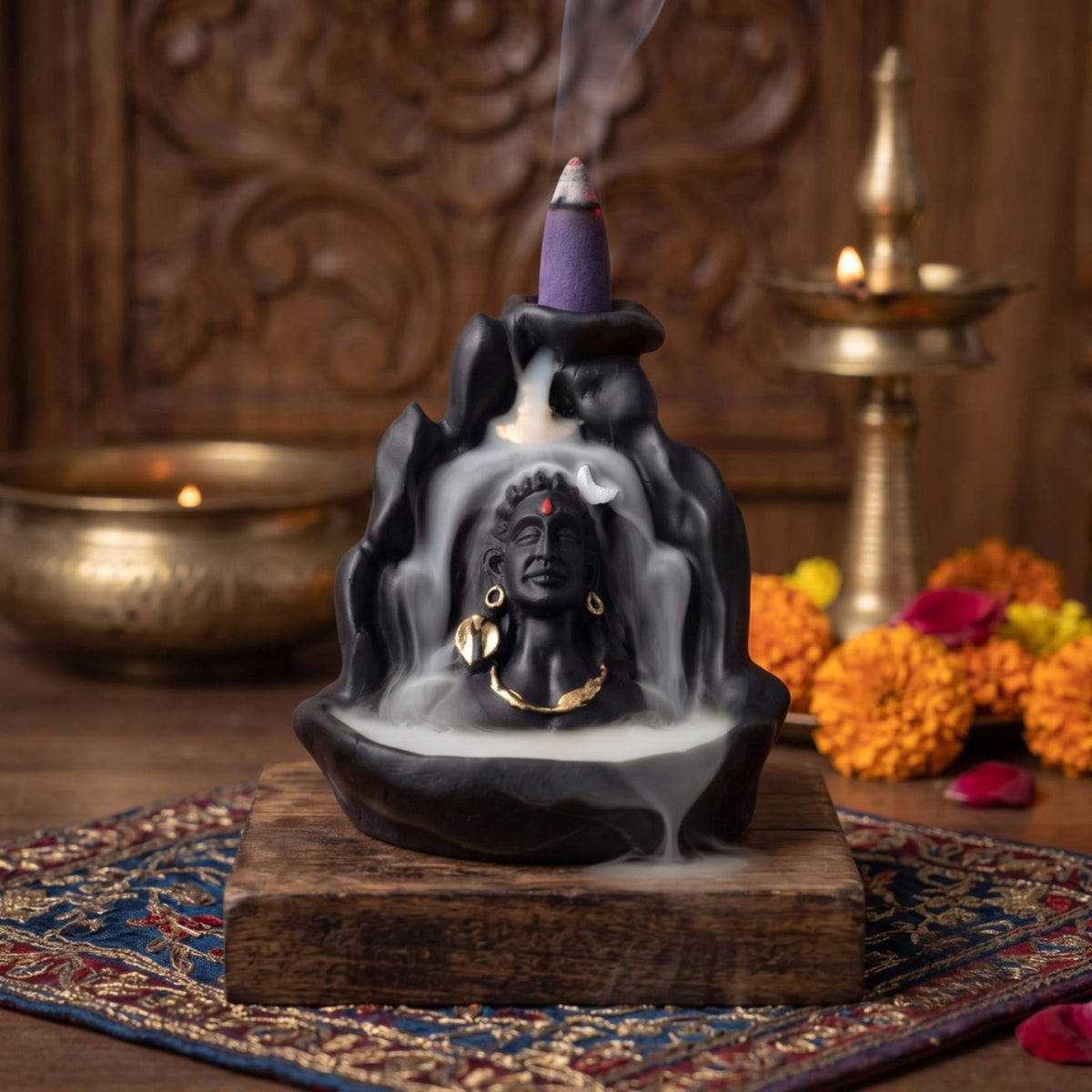 Lord Adiyogi Shiva Statue with Incense Folder, Mahadev Murti for Mandir, Home/Office Decor with Free 10 Incense Cones - 21102