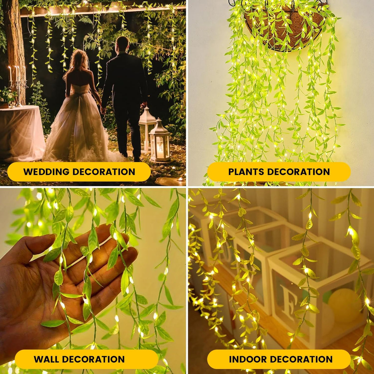 Green leaf Artificial Vine Leaf Curtain Light LED String Fake Greenery Garland Willow Leaves {Green } size-13*7*8