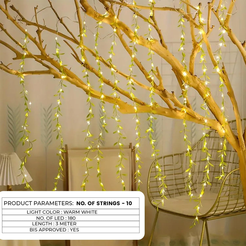Green leaf Artificial Vine Leaf Curtain Light LED String Fake Greenery Garland Willow Leaves {Green } size-13*7*8