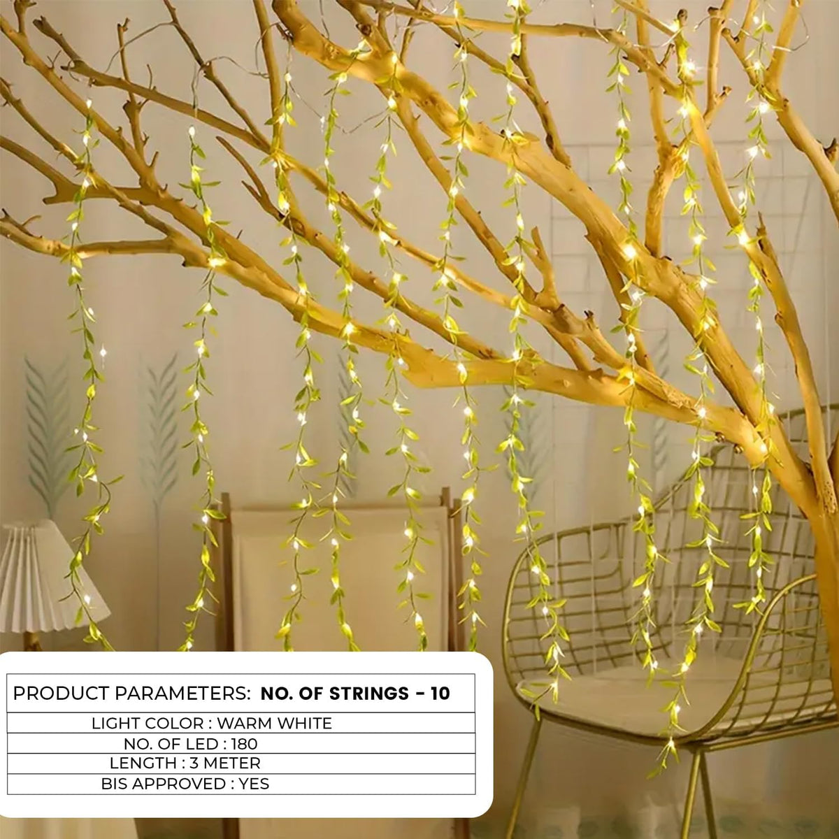 Green leaf Artificial Vine Leaf Curtain Light LED String Fake Greenery Garland Willow Leaves {Green } size-13*7*8