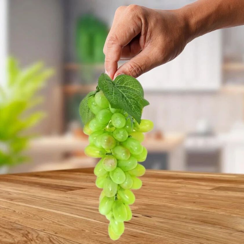 Artificial Grape Bunch with Leaves | ECOSPEL Green Grape Bunch for Car Hanging Home Decor, Table Decor | Medium Size {Green/ Black Grape} - 21120