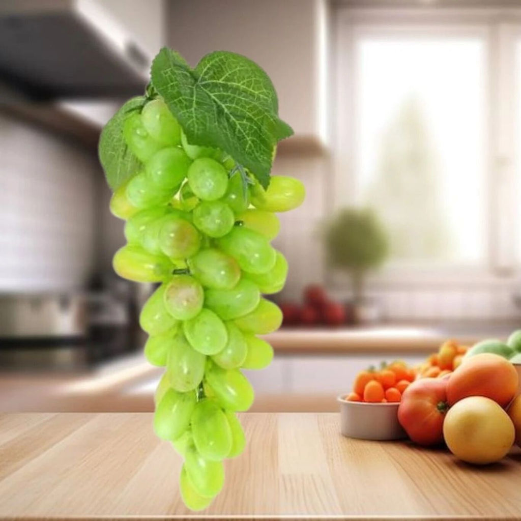 Artificial Grape Bunch with Leaves | ECOSPEL Green Grape Bunch for Car Hanging Home Decor, Table Decor | Medium Size {Green/ Black Grape} - 21120