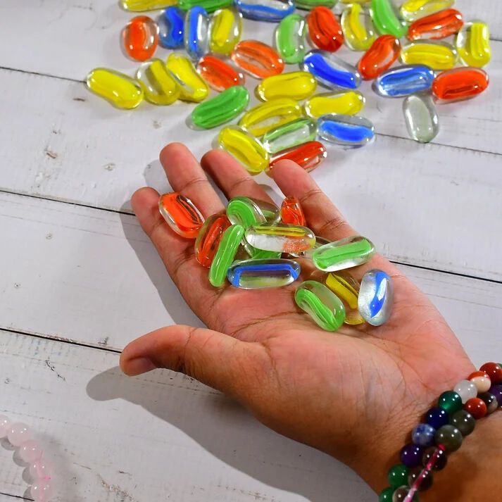 Glass Gem Stone, Flat Round Marbles Pebbles For Vase Fillers, Attractive Pebbles For Aquarium Fish Tank. - 21116