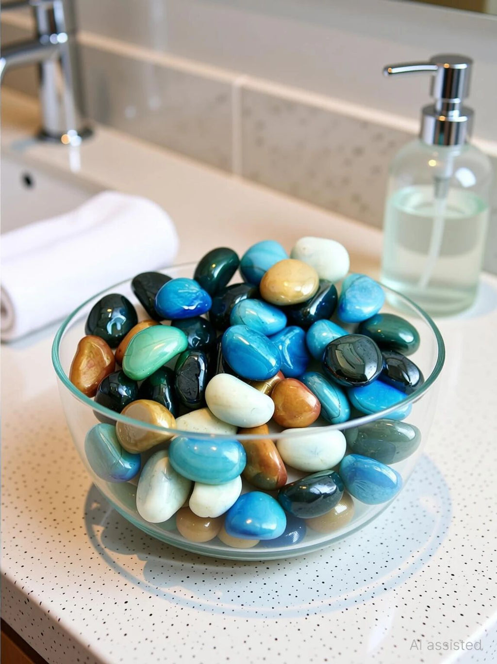 Creations Milky Multi-color Kaju Glass stone/Pebble, Regular Asymmetrical Crystal Pebbles - 21117