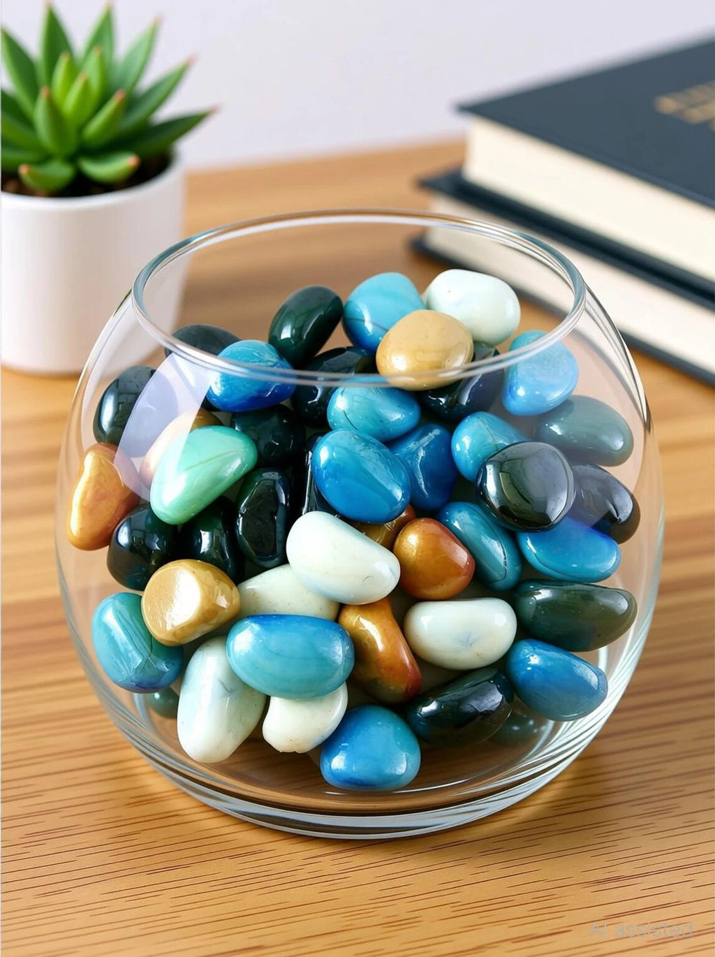 Creations Milky Multi-color Kaju Glass stone/Pebble, Regular Asymmetrical Crystal Pebbles - 21117