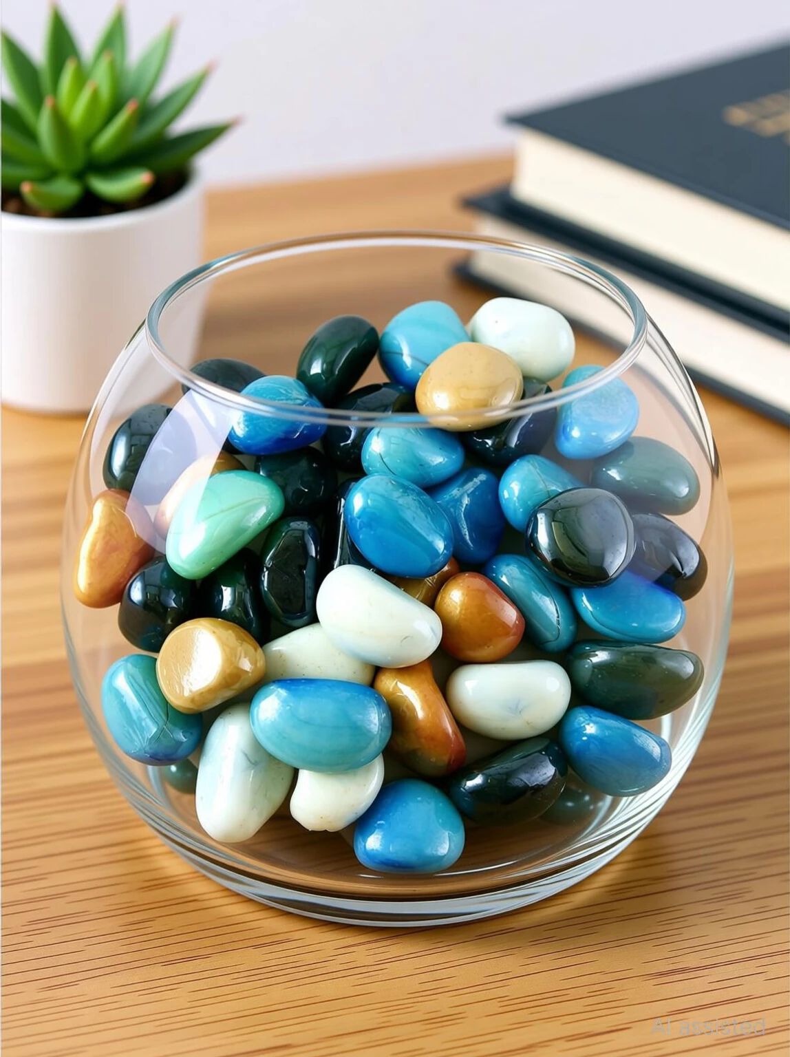 Creations Milky Multi-color Kaju Glass stone/Pebble, Regular Asymmetrical Crystal Pebbles - 21117