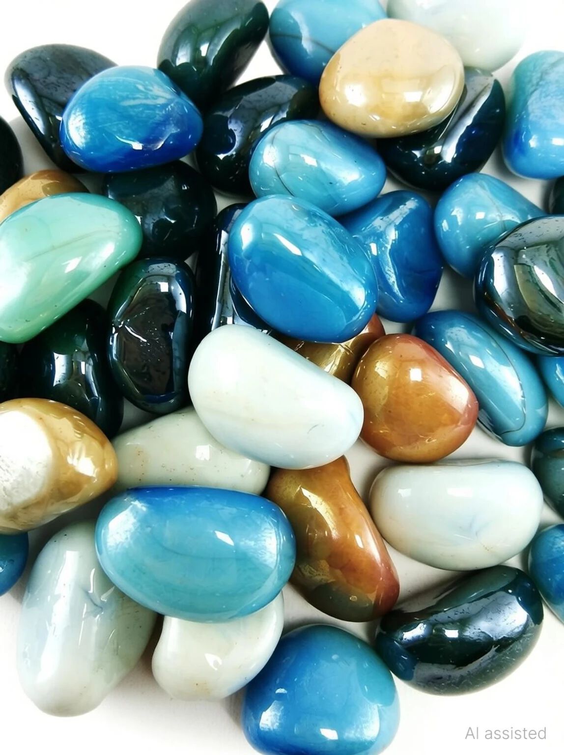 Creations Milky Multi-color Kaju Glass stone/Pebble, Regular Asymmetrical Crystal Pebbles - 21117
