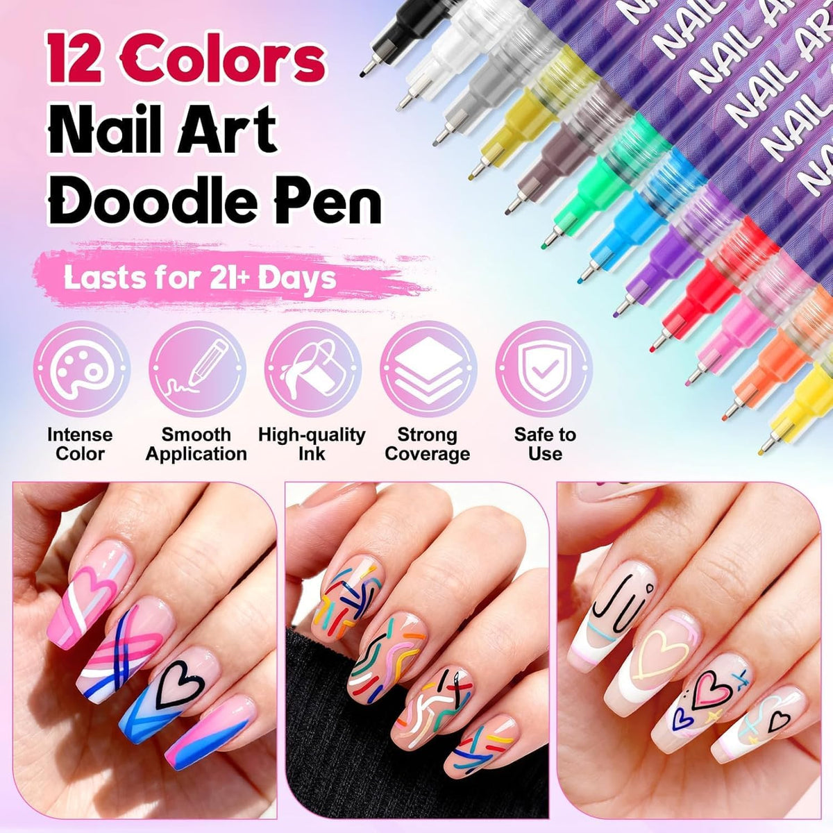 { 12 Color} Nail Art Pens Set, Nail Polish Pens 0.5MM Fine Tip Acrylic Paint Pen Nail Art Markers Quick-Dry Nail Art Tools for Dotting Drawing Painting DIY Nail Art Beauty Manicure - 21118