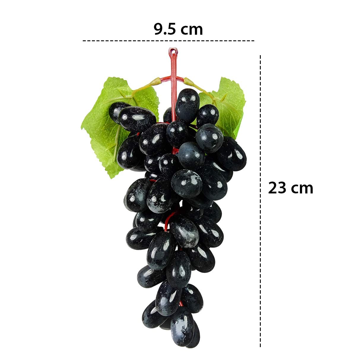 Artificial Grape Bunch with Leaves | ECOSPEL Green Grape Bunch for Car Hanging Home Decor, Table Decor | Medium Size {Green/ Black Grape} - 21120