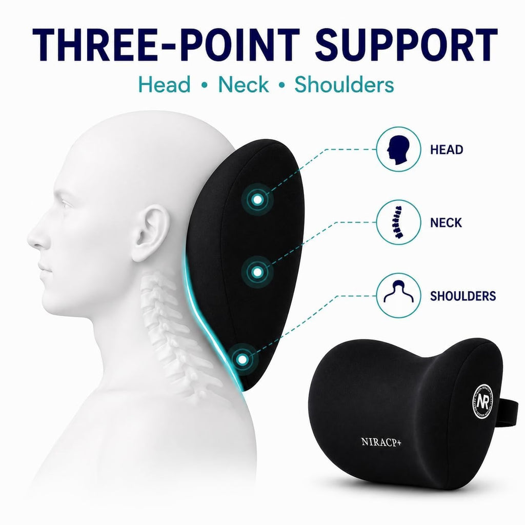 Car Neck Pillow for Driving Ergonomic Headrest Cushion for Neck & Cervical Support, Breathable Washable Cover, Car Seat Headrest Pillow for Travel, Office & Long Drives_