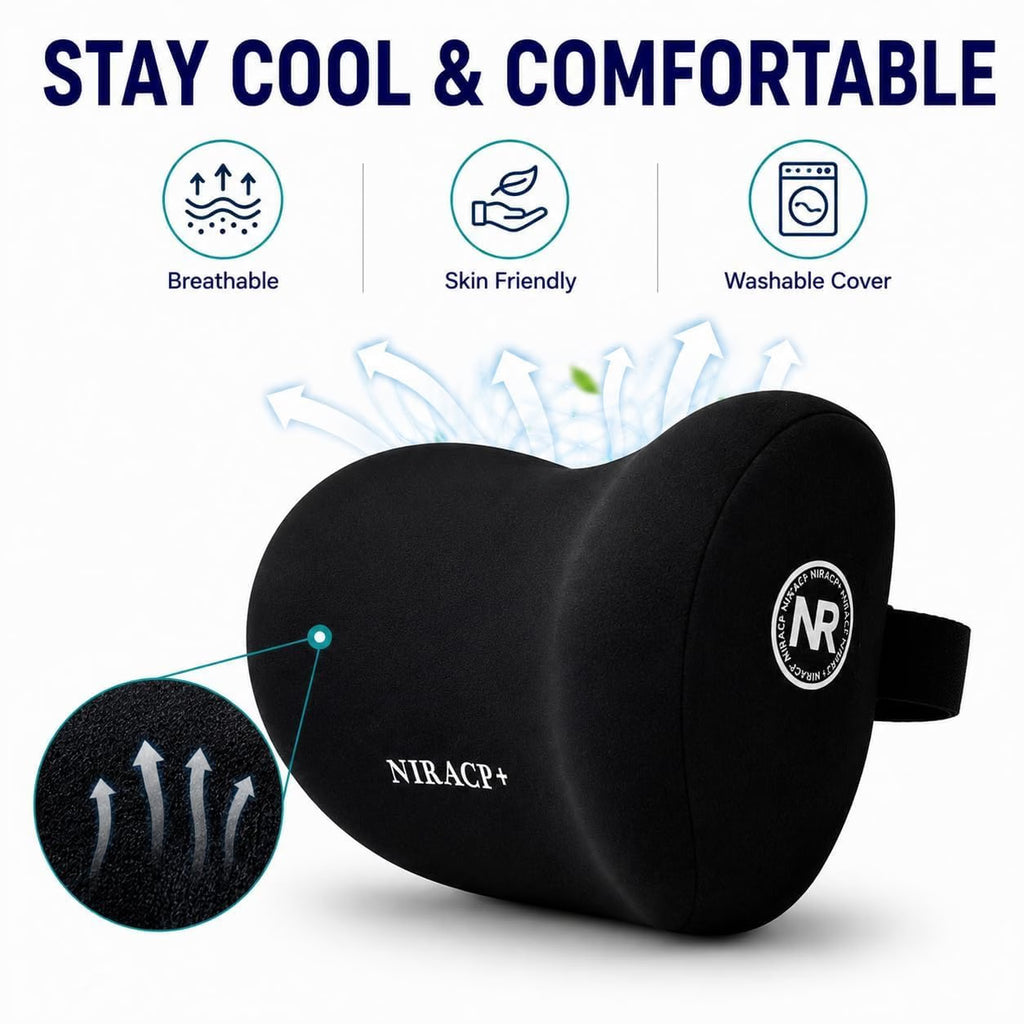 Car Neck Pillow for Driving Ergonomic Headrest Cushion for Neck & Cervical Support, Breathable Washable Cover, Car Seat Headrest Pillow for Travel, Office & Long Drives_