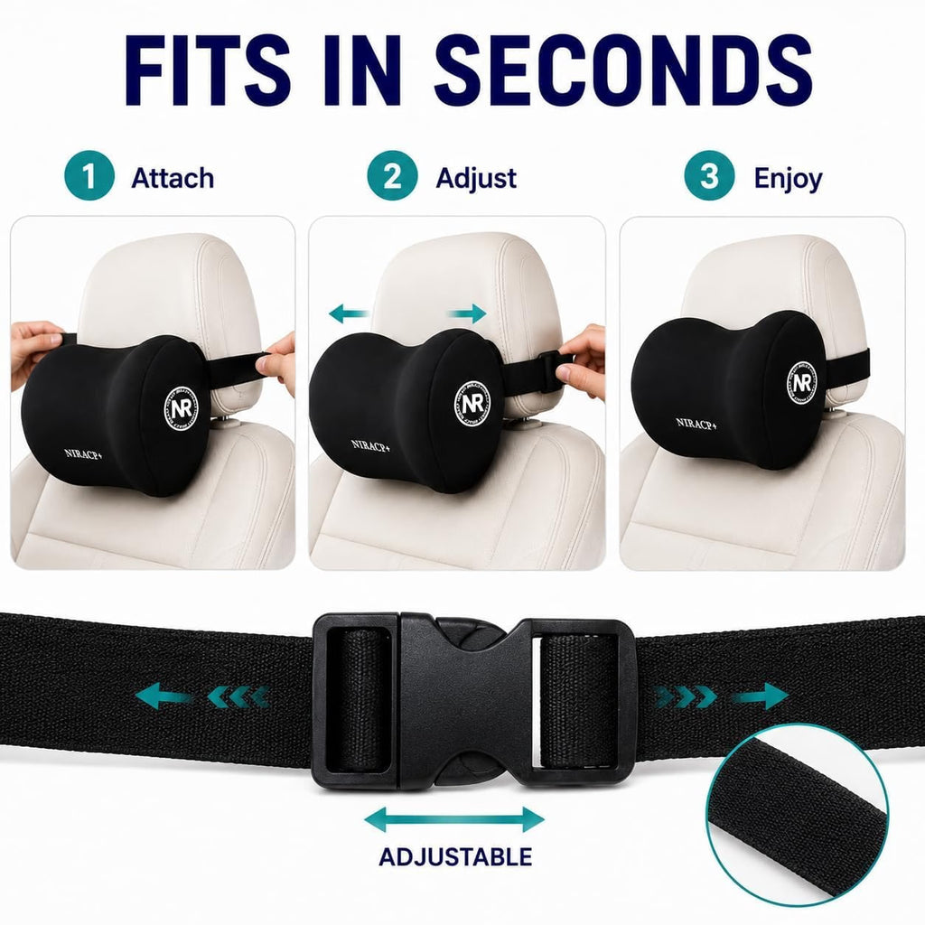Car Neck Pillow for Driving Ergonomic Headrest Cushion for Neck & Cervical Support, Breathable Washable Cover, Car Seat Headrest Pillow for Travel, Office & Long Drives_