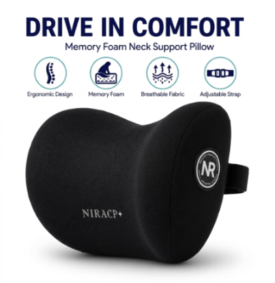 Car Neck Pillow for Driving Ergonomic Headrest Cushion for Neck & Cervical Support, Breathable Washable Cover, Car Seat Headrest Pillow for Travel, Office & Long Drives_