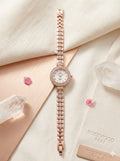 Random Design Rose Gold Plated Bracelet Watch for Women with Crystal Accented Link Strap