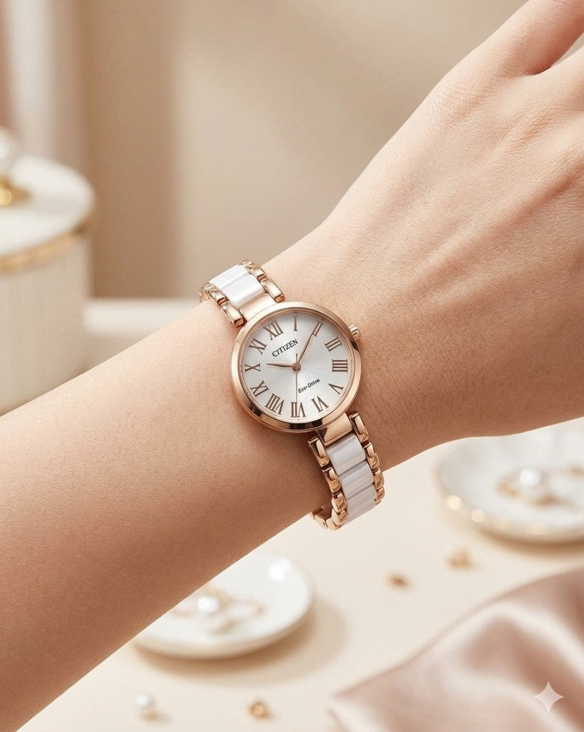 Watch Women Gift  Gold Ladies Wrist Watches Ceramic Strap Bracelet Clock - 21235