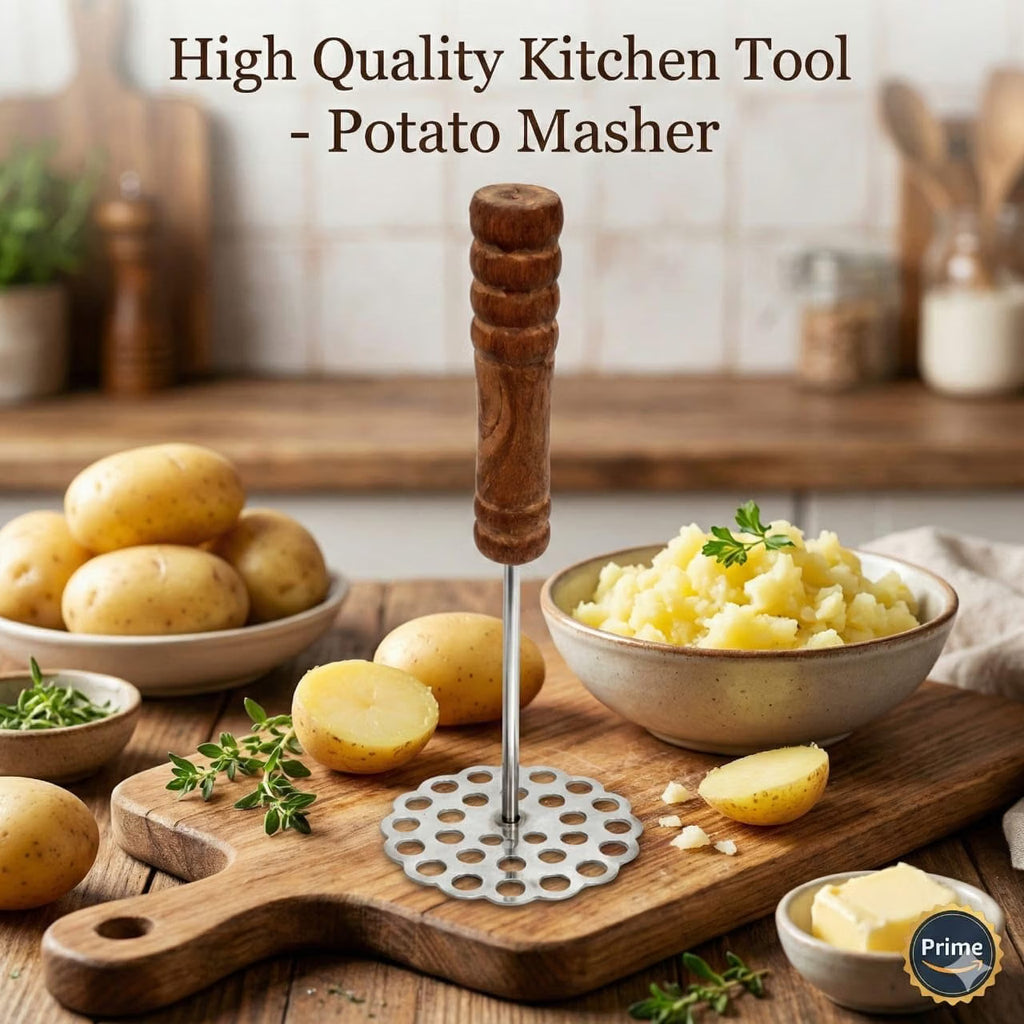 Stainless Steel Press Floral Flower Shape Potato Masher | Wooden Handle Potato Masher, Stainless Steel, Kitchen Tool, Manual Masher