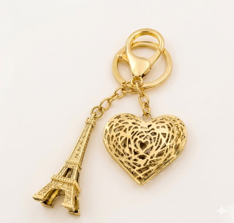 Golden Eiffel Tower Keychain with Crystal
