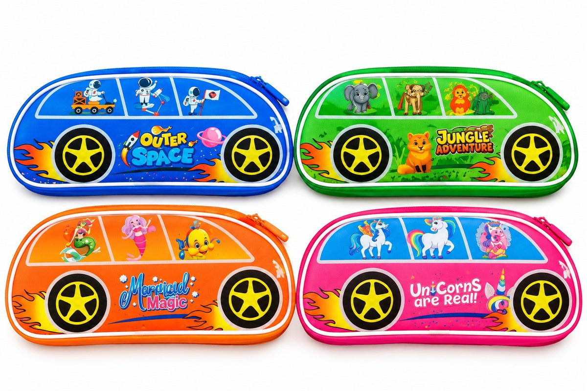 Fun Car-Shaped Designs, Multi-Colored Stationery Pouches for Boys & Girls – Perfect for School Supplies & Return Gift Favors  [Random Colour] - 21288