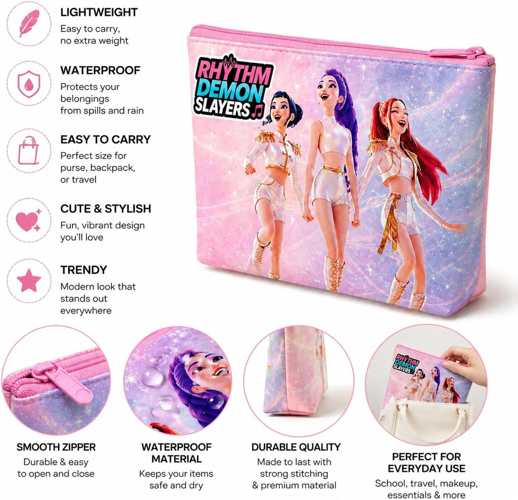 K Pop Demon Music Idol-Inspired A4 Document Pouch for Office & School | Water-Resistant Faux Leather Organizer for Certificates & Stationery | Spacious Multi-Purpose Zip Folder [Random Colour] - 21290