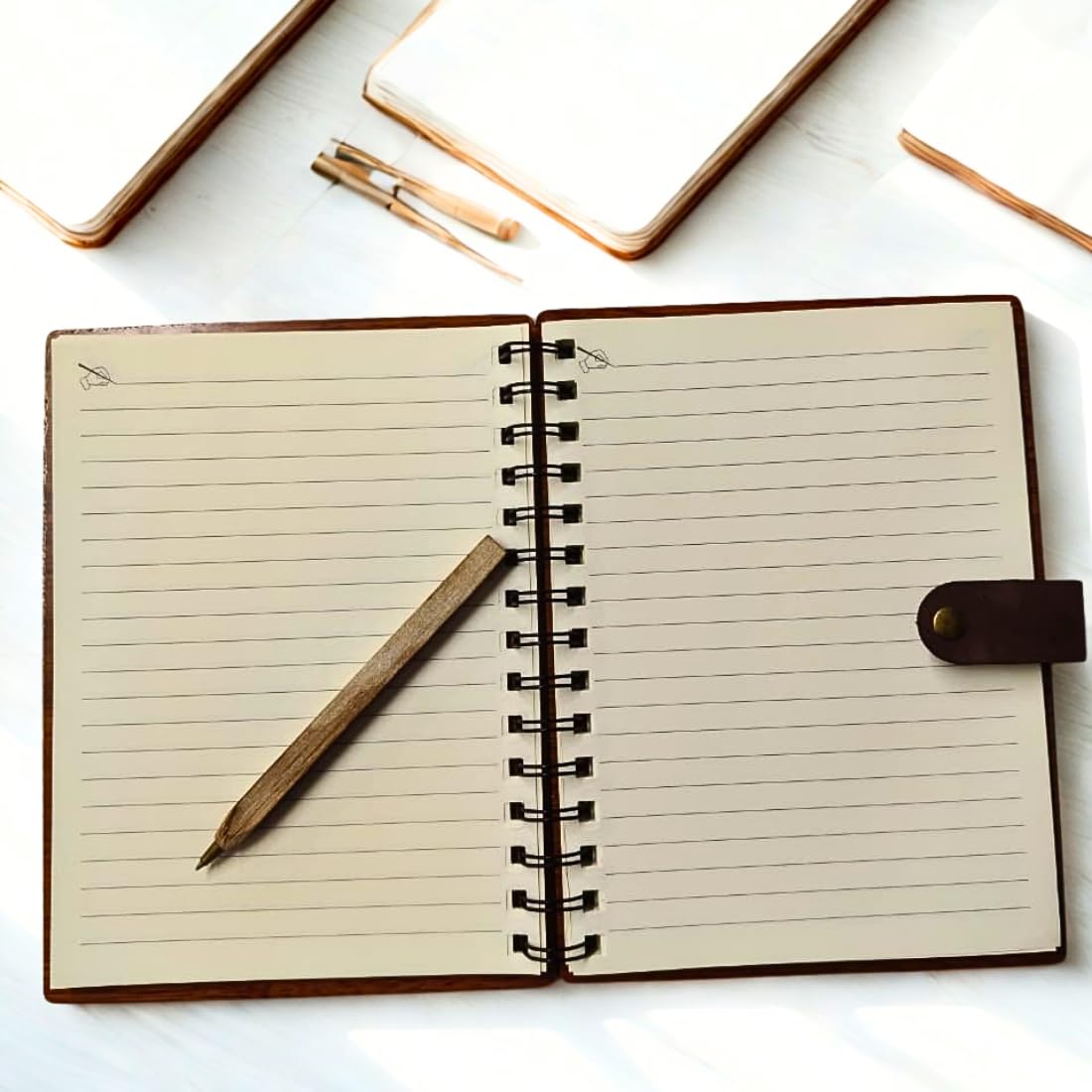 Wooden Cover Spiral Notebook with Pen | Eco-Friendly Diary with Laser-Cut Floral Design & Wooden Pen | Reusable Writing Journal for Office, School, Travel & Gifting | Hard Cover Rustic Notepad - 21293
