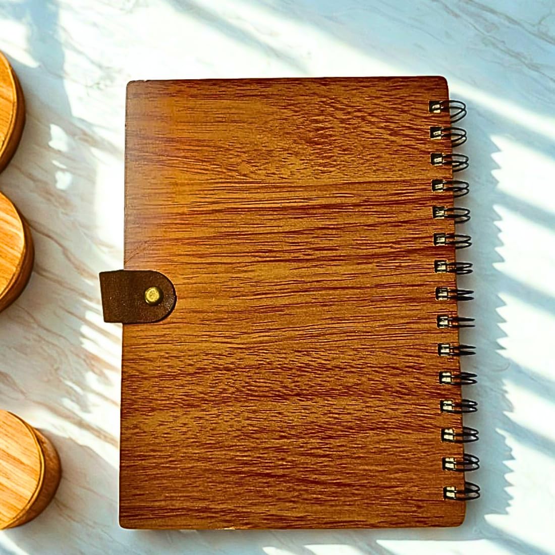 Wooden Cover Spiral Notebook with Pen | Eco-Friendly Diary with Laser-Cut Floral Design & Wooden Pen | Reusable Writing Journal for Office, School, Travel & Gifting | Hard Cover Rustic Notepad - 21293