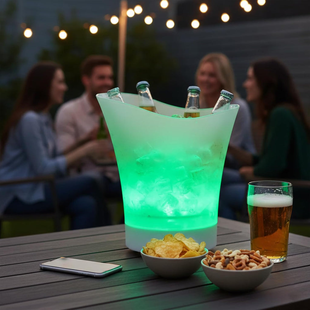 Ice Bucket with Bluetooth Speaker LED Light, Rechargeable & Portable Party CoolerMulti-Color LED Party Tub for Drinks & Music Chiller & Sound in One Ideal for Parties & Events