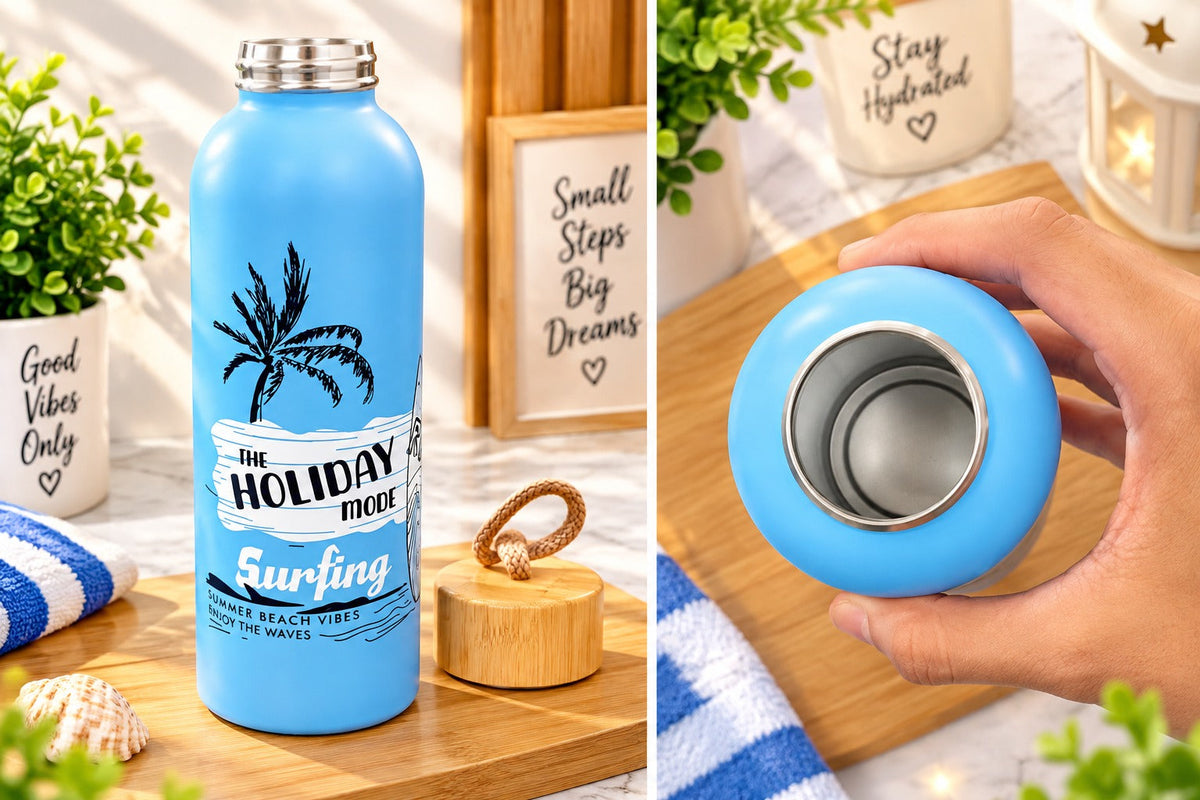 SM-209 Holiday Mode Surfing Water Bottle – Stylish Beach Theme Water Bottle