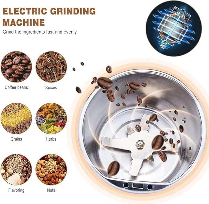 Stainless Steel Dry Mixer Grinder | Portable Electric Masala & Coffee Bean Grinder | Mini Spice Blender with One-Touch Push Button Control for Kitchen & Home Use - 21304