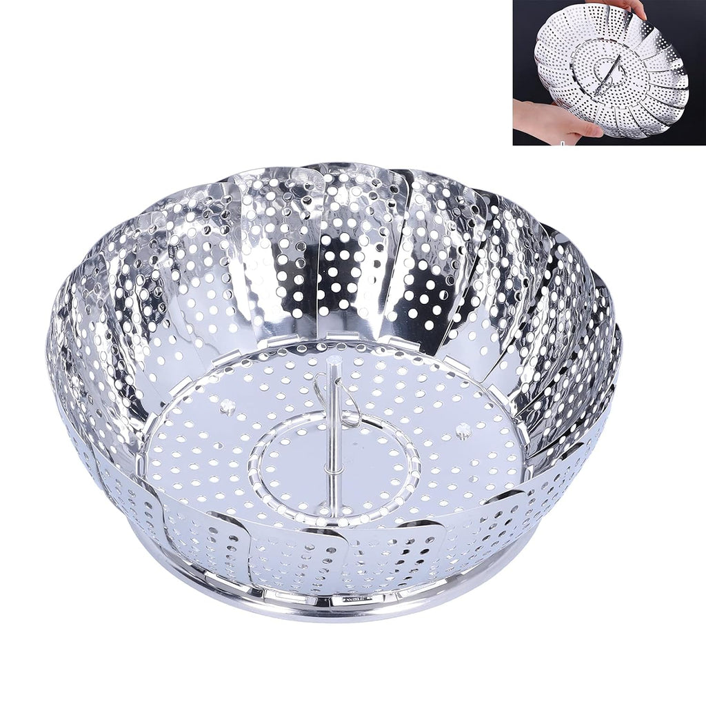 Premium Stainless Steel Folding Steamer Basket (9.5 Inch) – Adjustable Vegetable Steamer Insert for Pots, Pans, and Instant Pot – Multi-Functional Kitchen Colander and Fruit Bowl - 21306