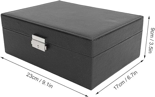 Leather Double Layer Jewelry Box with Wooden Frame Women Cosmetics Storage for Rings Necklace Earrings Bracelets Jewelry Storage Box Organizer Travel with Lock for Women - 21306
