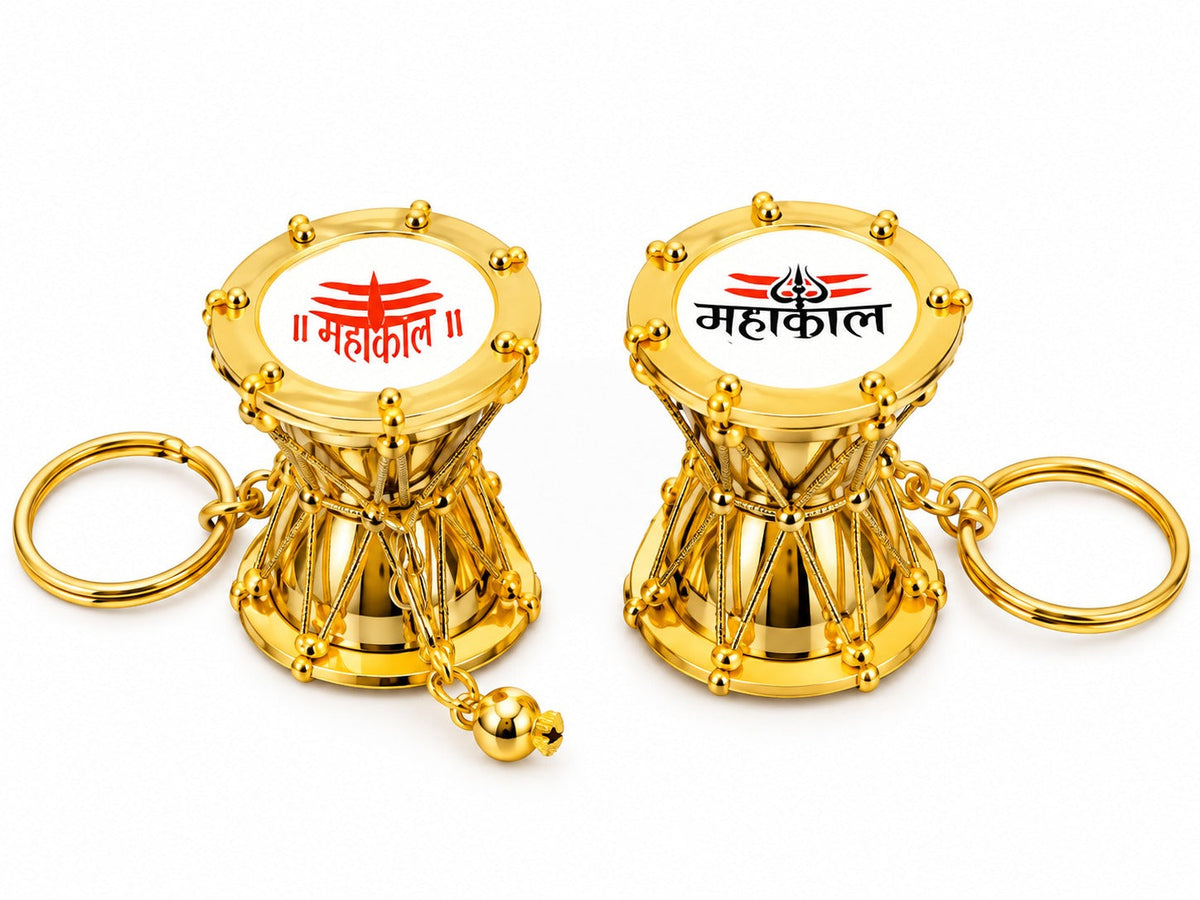 [Pack of 24] Golden Mahakal Mini Dholak Keychain – Premium Devotional Keyring - 21308