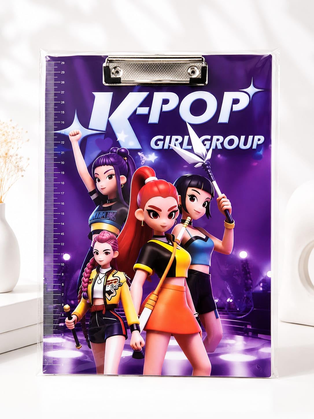 Girl Group Theme Clipboard with 3D Embossed Design, Green Writing Board for School, Office & Study Use