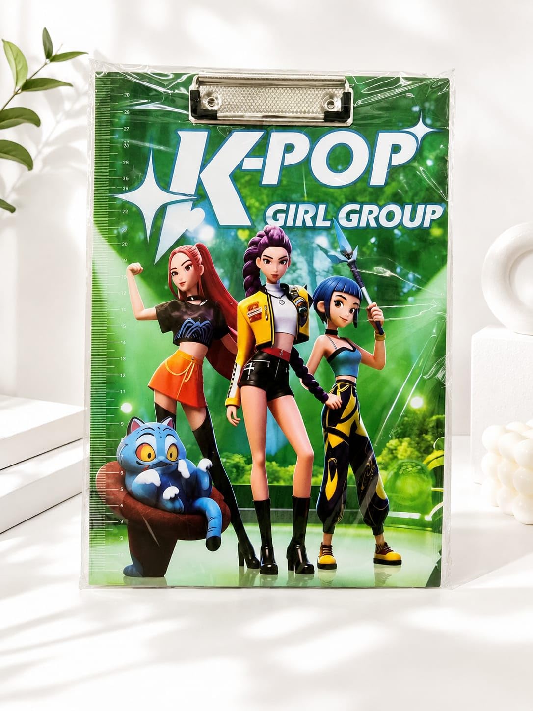 Girl Group Theme Clipboard with 3D Embossed Design, Green Writing Board for School, Office & Study Use