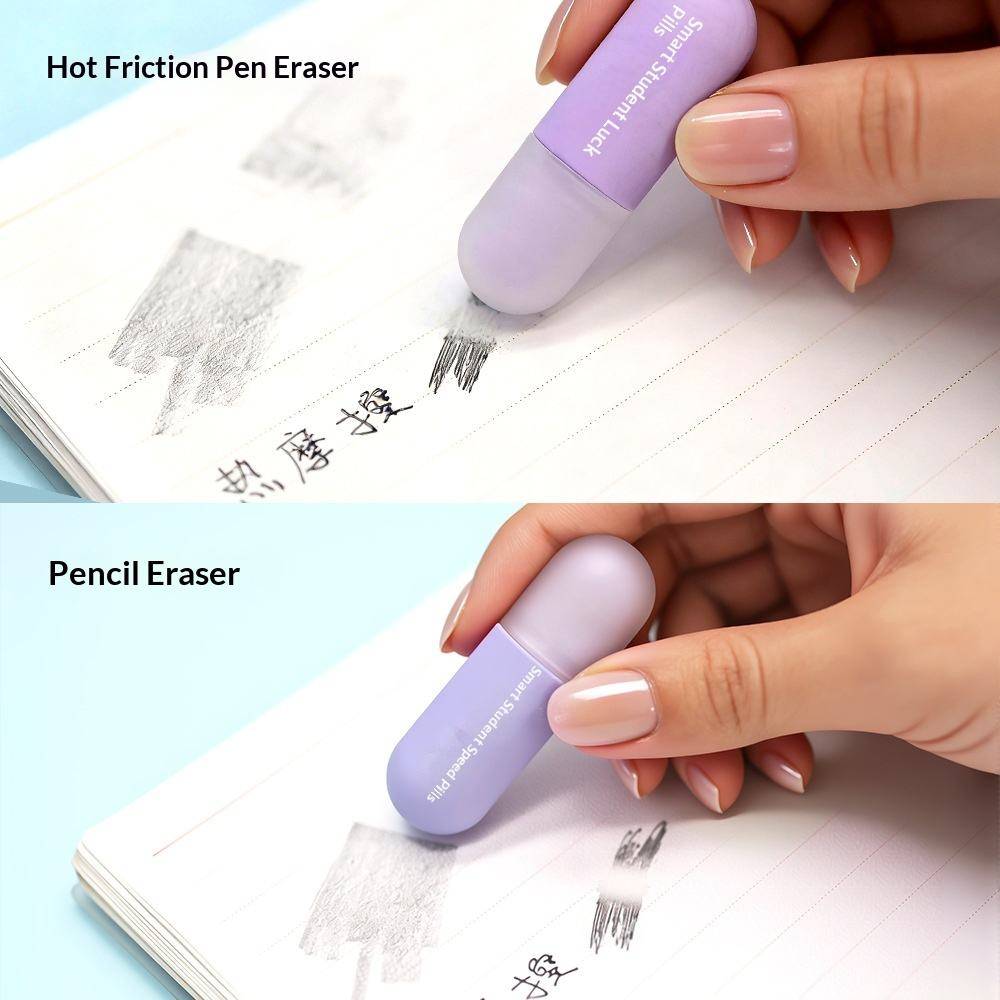 2 PCS  Pill Shape Double Ended Pencil Eraser Kids Heat Erasable
