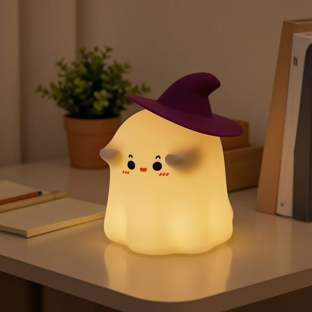 Soft Glow Squishy Silicone Ghost Lamp Warm Yellow Ghost Night Light Spooky-Cute Silicone Night Light Child-Friendly for Children, Toddlers, Nightstand, Bedroom - 21313