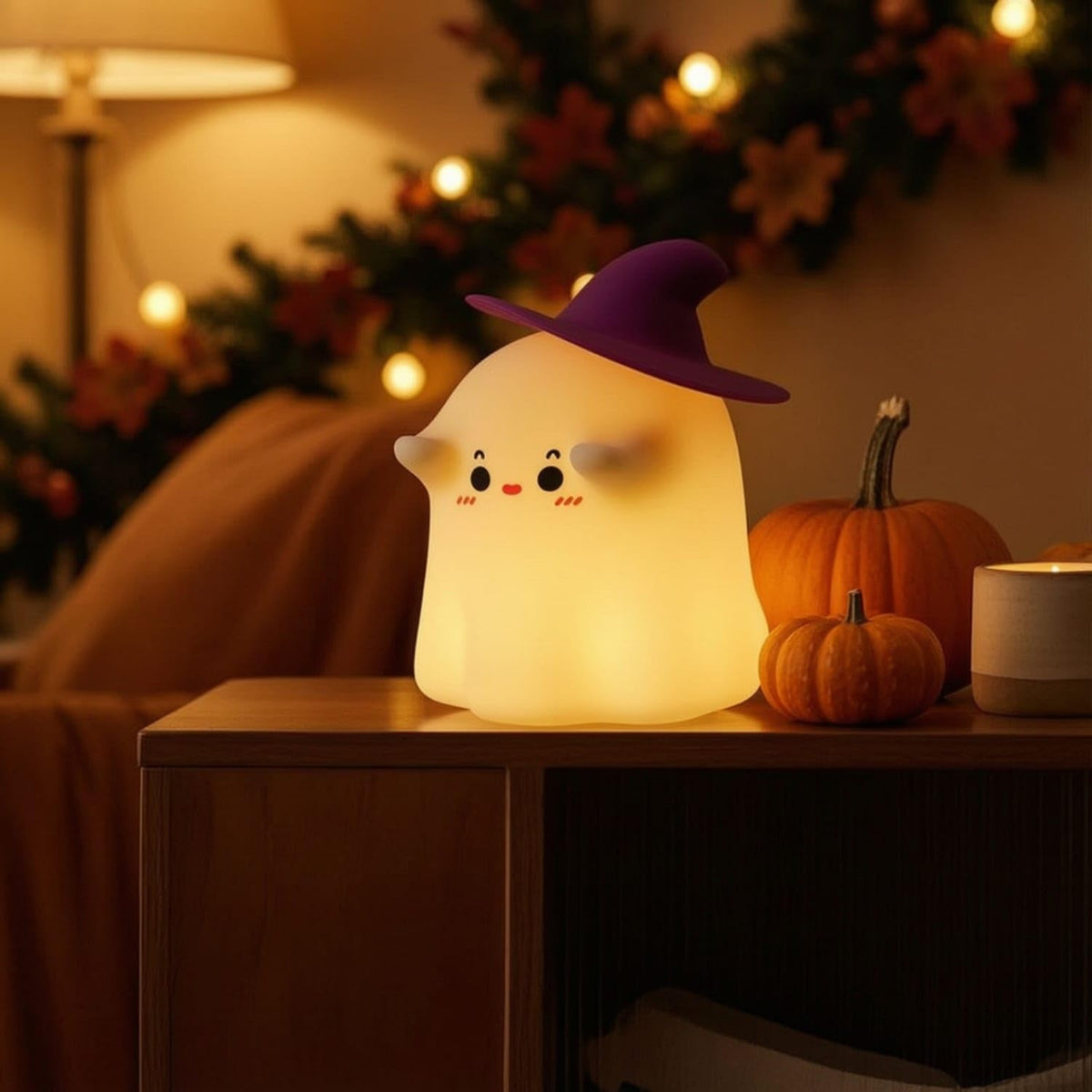 Soft Glow Squishy Silicone Ghost Lamp Warm Yellow Ghost Night Light Spooky-Cute Silicone Night Light Child-Friendly for Children, Toddlers, Nightstand, Bedroom - 21313