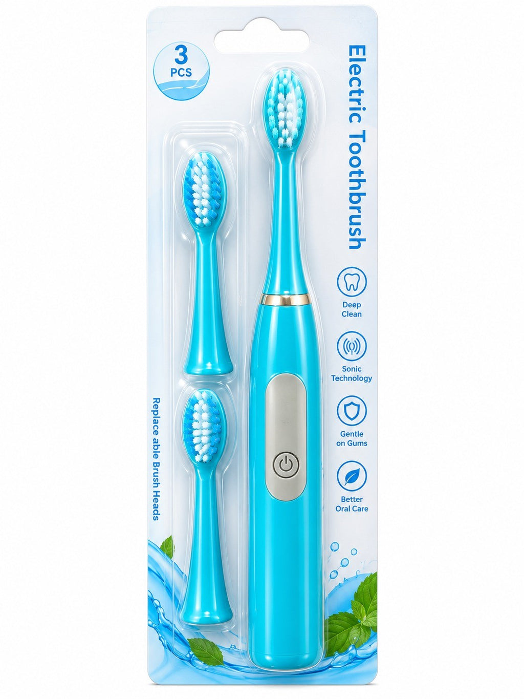 Electric Toothbrush with 3 Replaceable Brush Heads | Sonic Toothbrush